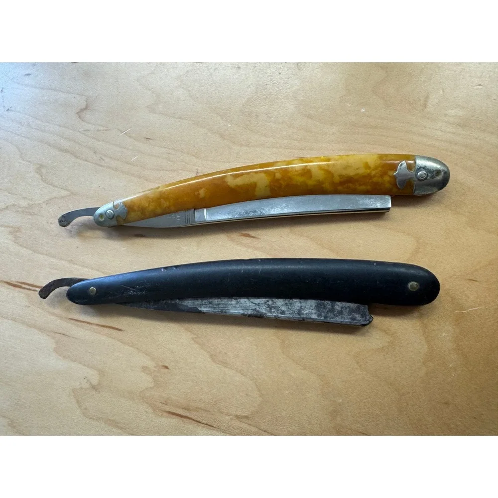Vintage Straight Razor Lot Sheffield Steel Yellow Marbled & Black Handle Razors